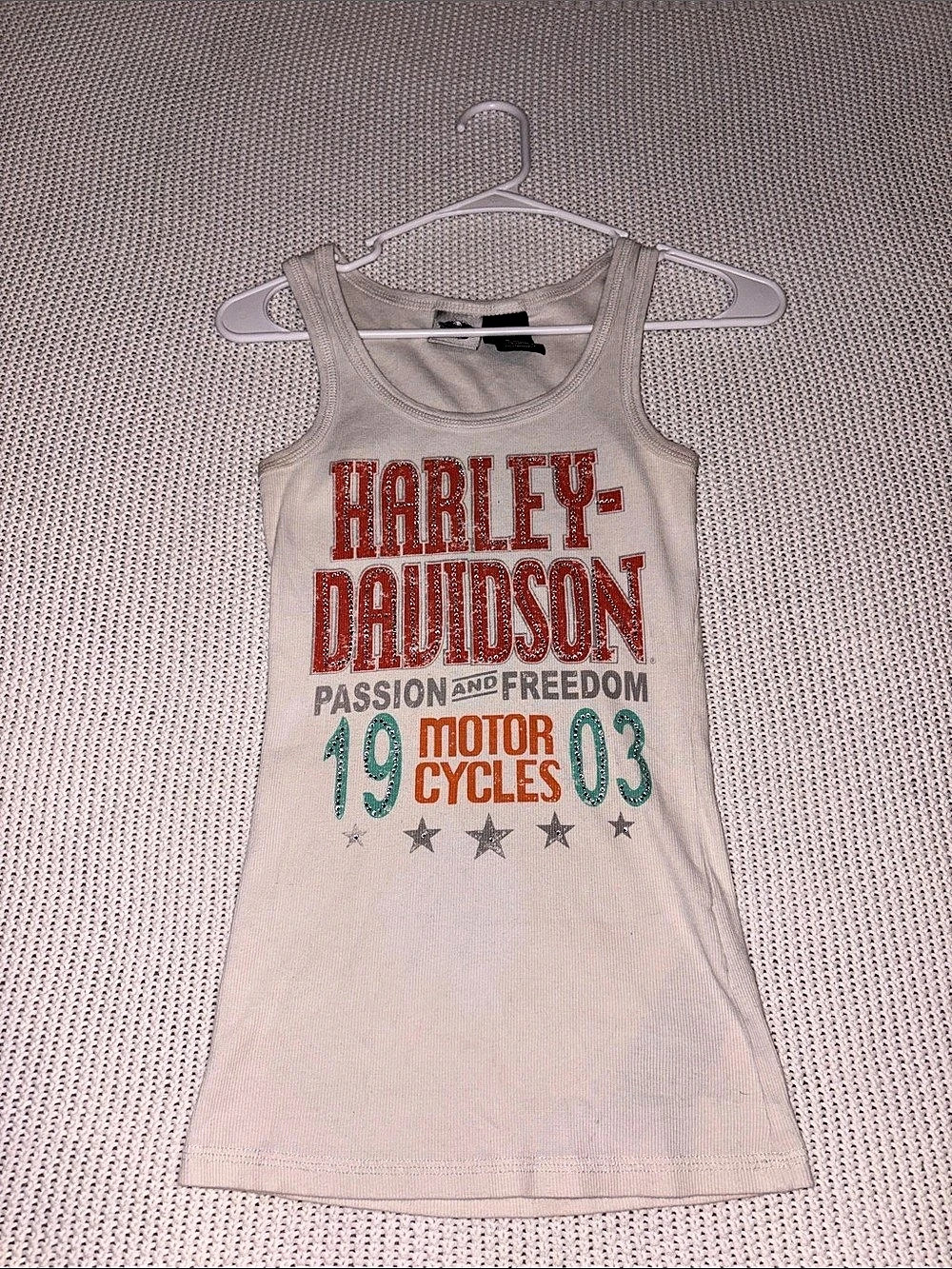 Harley-Davidson Rhinestone 1903 Motor Cycles Ribbed Tank Top, Small